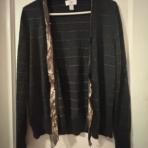 LOFT Black Cardigan with Gold Sequin Detail